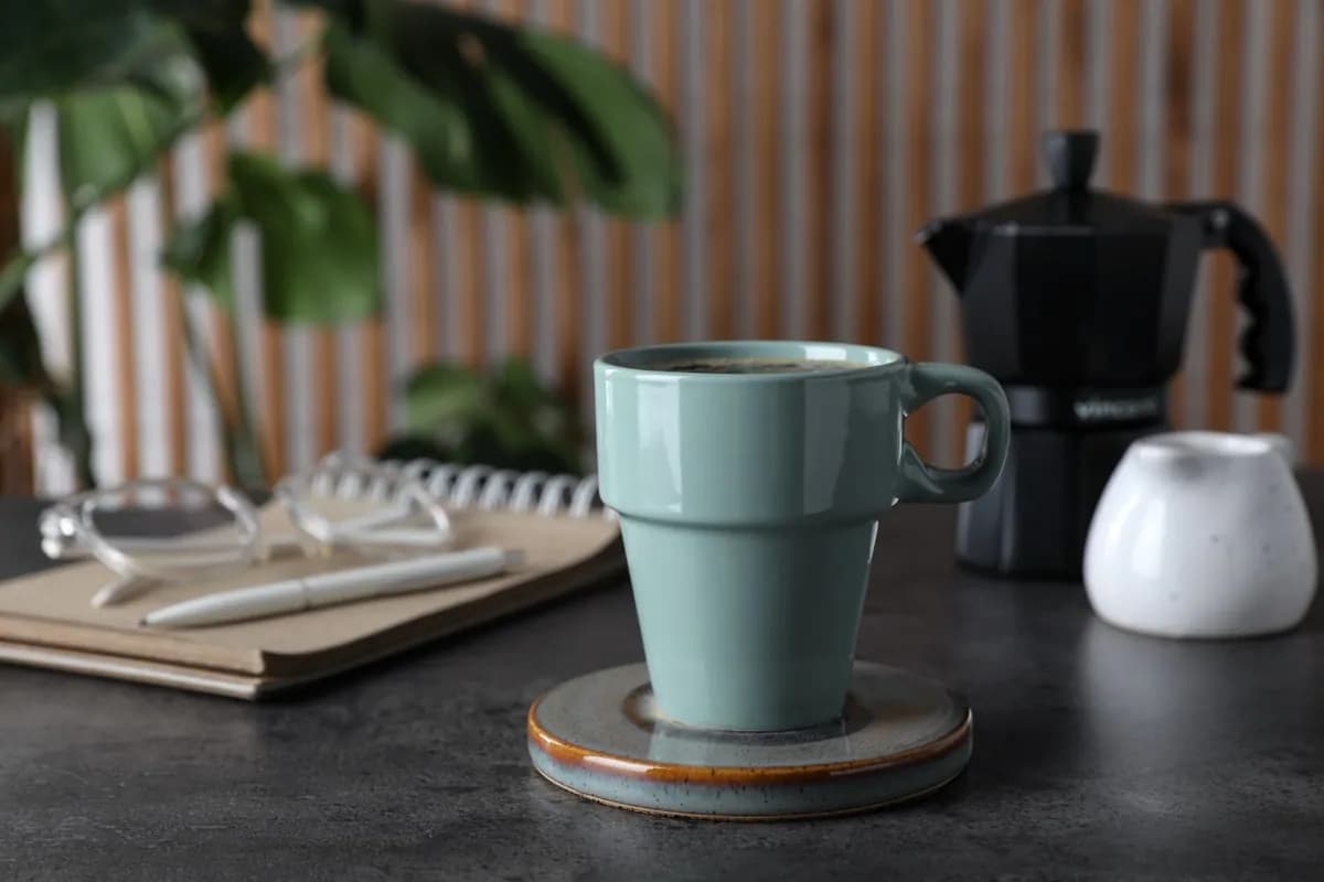 Werkplek met koffie en notitieboek